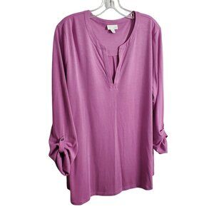 J Jill Size XL Top Tunic Roll Tab V Notch Modal Knit Light Stretch Fluid Purple